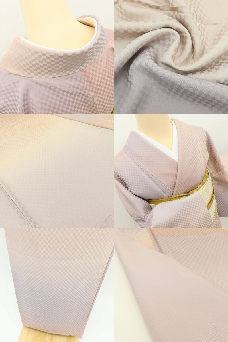 百華Y5693 美品 一つ紋 暈し 着物 正絹 手縫い仕立て 小紋