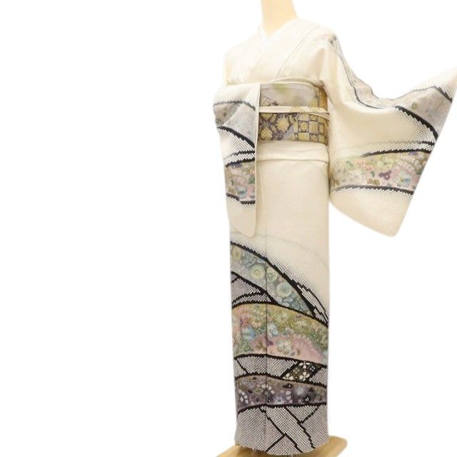 百華Y5697 美品 京友禅 吉野一簾落款 辻が花 箔ちらし 着物 正絹 手縫い仕立て 訪問着