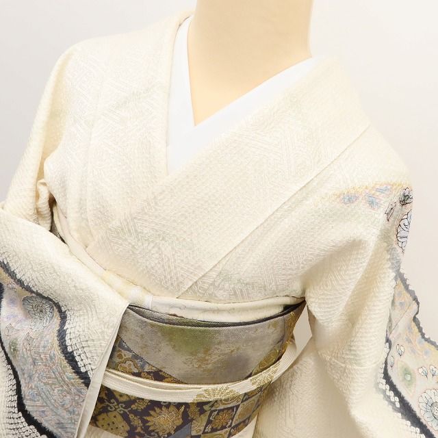 百華Y5697 美品 京友禅 吉野一簾落款 辻が花 箔ちらし 着物 正絹 手縫い仕立て 訪問着