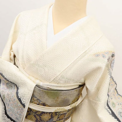 百華Y5697 美品 京友禅 吉野一簾落款 辻が花 箔ちらし 着物 正絹 手縫い仕立て 訪問着