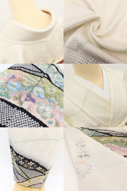 百華Y5697 美品 京友禅 吉野一簾落款 辻が花 箔ちらし 着物 正絹 手縫い仕立て 訪問着