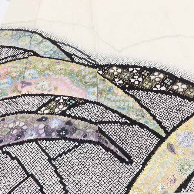 百華Y5697 美品 京友禅 吉野一簾落款 辻が花 箔ちらし 着物 正絹 手縫い仕立て 訪問着