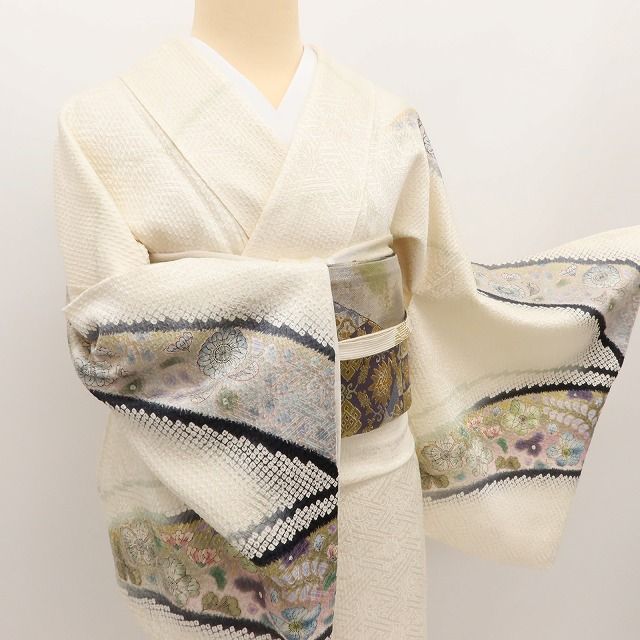 百華Y5697 美品 京友禅 吉野一簾落款 辻が花 箔ちらし 着物 正絹 手縫い仕立て 訪問着