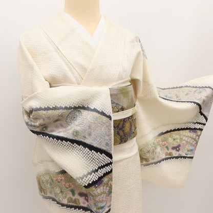 百華Y5697 美品 京友禅 吉野一簾落款 辻が花 箔ちらし 着物 正絹 手縫い仕立て 訪問着