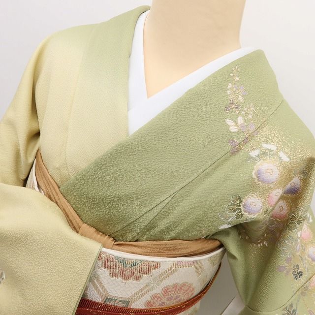 百華Y5701 美品 金駒刺繡 鴛鴦 トールサイズ 着物 正絹 手縫い仕立て 訪問着