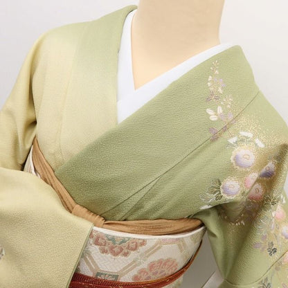 百華Y5701 美品 金駒刺繡 鴛鴦 トールサイズ 着物 正絹 手縫い仕立て 訪問着