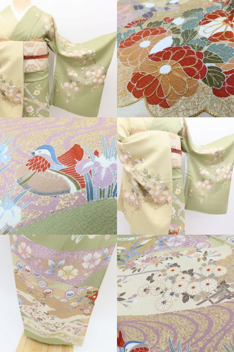 百華Y5701 美品 金駒刺繡 鴛鴦 トールサイズ 着物 正絹 手縫い仕立て 訪問着