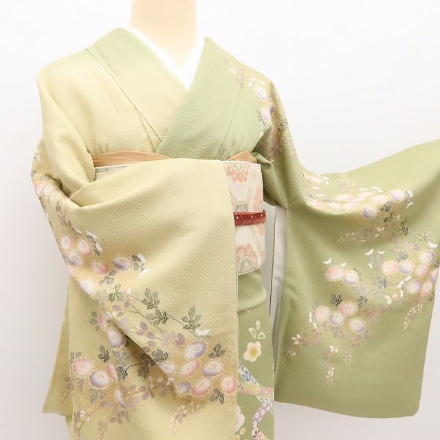百華Y5701 美品 金駒刺繡 鴛鴦 トールサイズ 着物 正絹 手縫い仕立て 訪問着