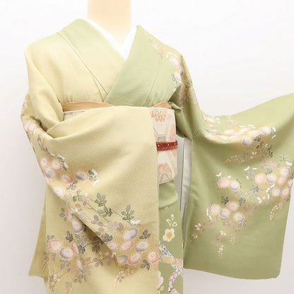 百華Y5701 美品 金駒刺繡 鴛鴦 トールサイズ 着物 正絹 手縫い仕立て 訪問着