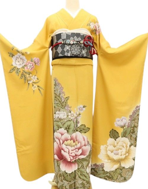 百華Y5710新品 仕付け糸付 忠隅真理子落款 ワイド・トールサイズ 着物 正絹 手縫い仕立て 成人式 振袖