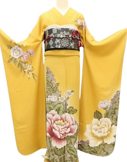 百華Y5710新品 仕付け糸付 忠隅真理子落款 ワイド・トールサイズ 着物 正絹 手縫い仕立て 成人式 振袖
