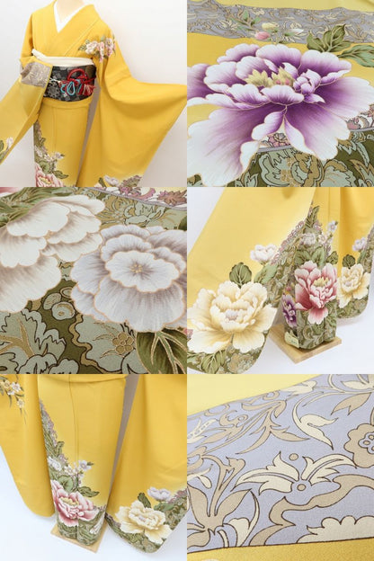 百華Y5710新品 仕付け糸付 忠隅真理子落款 ワイド・トールサイズ 着物 正絹 手縫い仕立て 成人式 振袖
