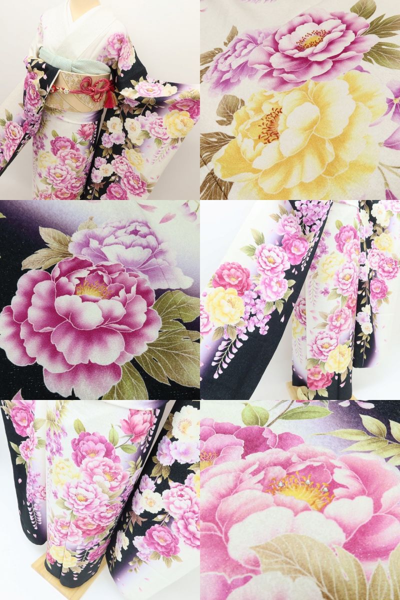 百華Y5711 美品 銀通し 着物 正絹 手縫い仕立て 成人式 振袖