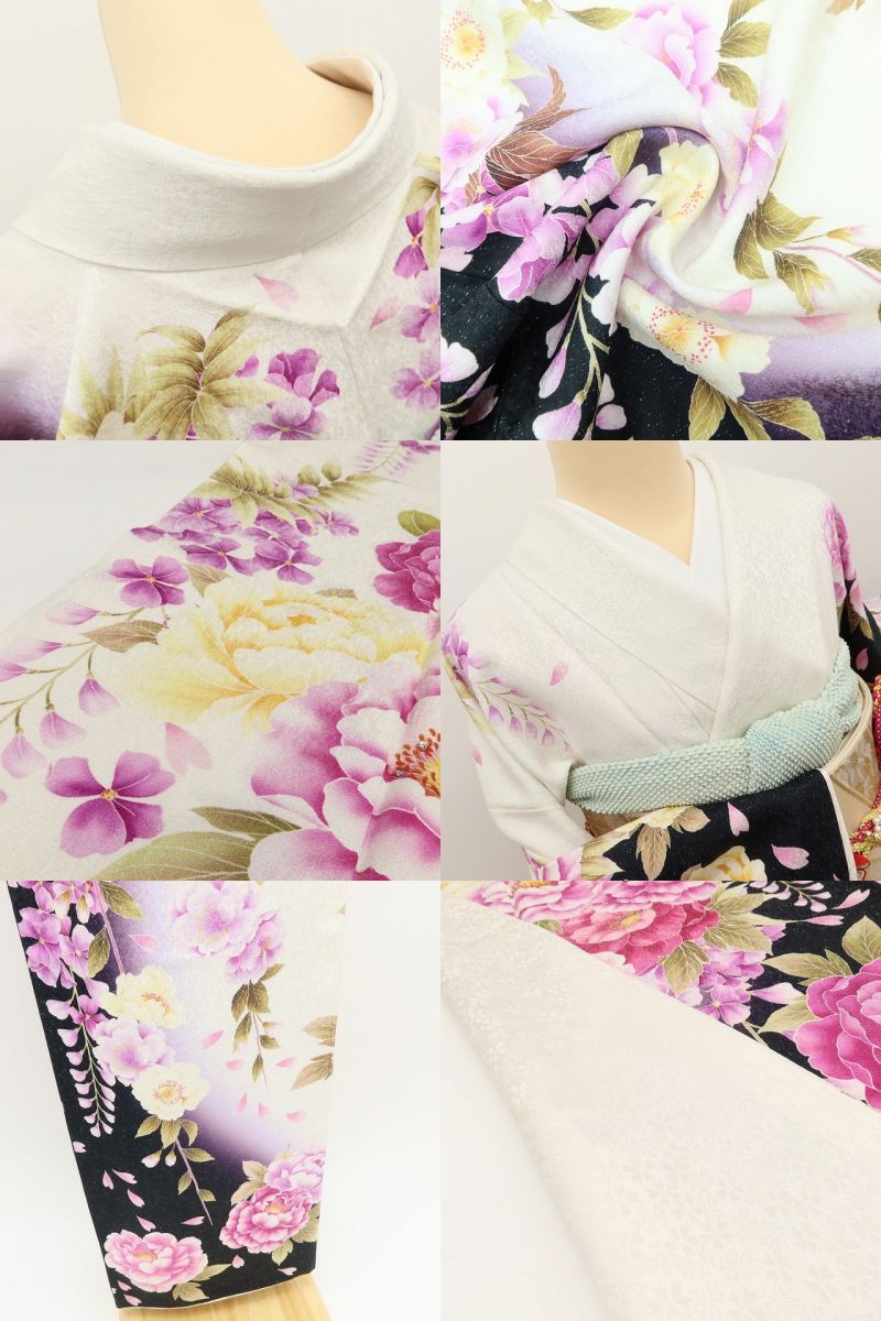 百華Y5711 美品 銀通し 着物 正絹 手縫い仕立て 成人式 振袖