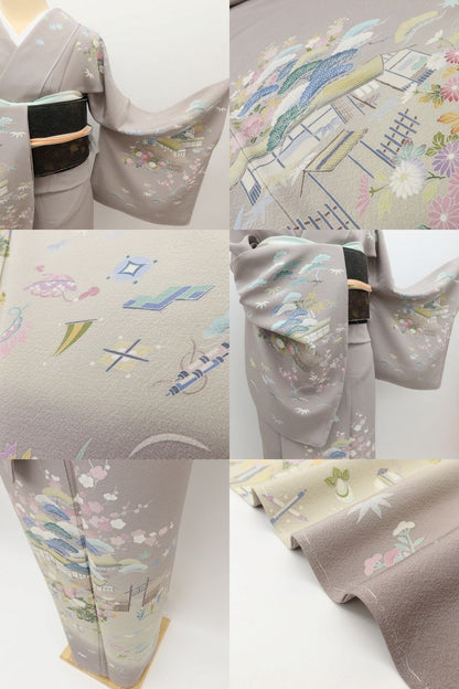 百華Y5718 新品 手描き友禅 仕付け糸付 ワイドサイズ 茶屋辻 宝尽くし 着物 正絹 手縫い仕立て 訪問着