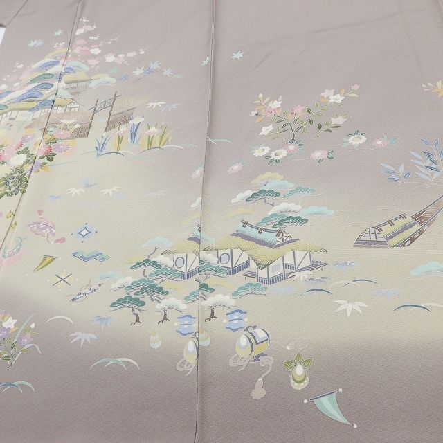 百華Y5718 新品 手描き友禅 仕付け糸付 ワイドサイズ 茶屋辻 宝尽くし 着物 正絹 手縫い仕立て 訪問着