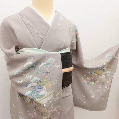 百華Y5718 新品 手描き友禅 仕付け糸付 ワイドサイズ 茶屋辻 宝尽くし 着物 正絹 手縫い仕立て 訪問着