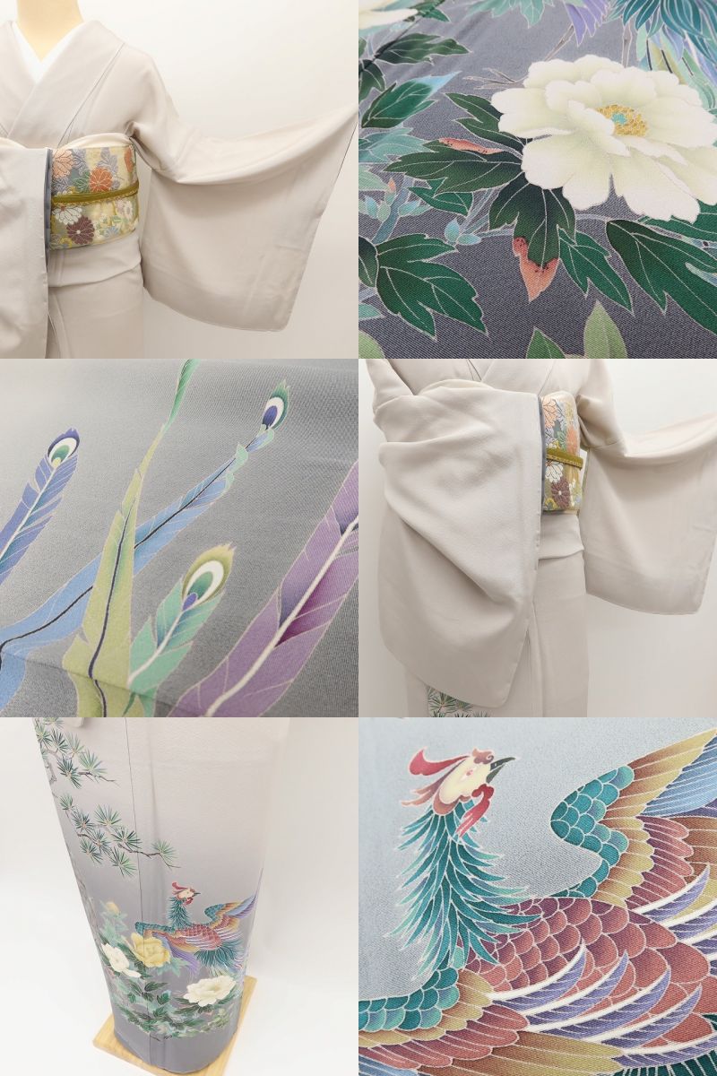 百華Y5721 新品 仕付け糸付 友禅作家 田村哲彦落款 一つ紋 孔雀 着物 正絹 手縫い仕立て 訪問着