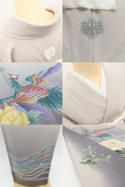 百華Y5721 新品 仕付け糸付 友禅作家 田村哲彦落款 一つ紋 孔雀 着物 正絹 手縫い仕立て 訪問着