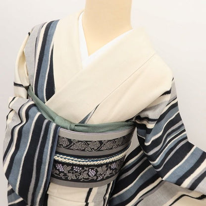 百華Y5724 寿峰工房 モノトーン 着物 正絹 紬