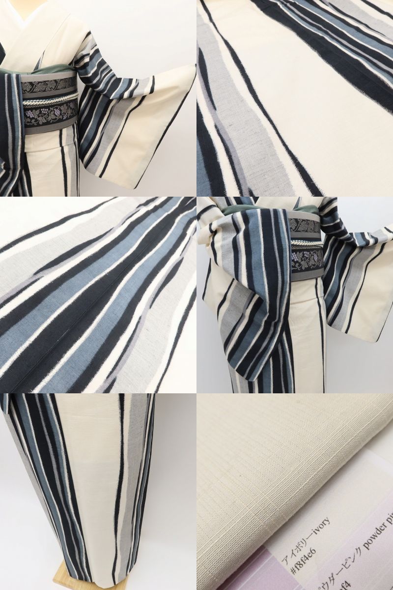百華Y5724 寿峰工房 モノトーン 着物 正絹 紬