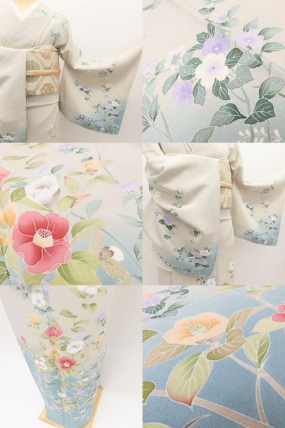 百華Y5729 新品 仕付け糸付 京加賀友禅 松彩落款 椿 着物 正絹 手縫い仕立て 訪問着