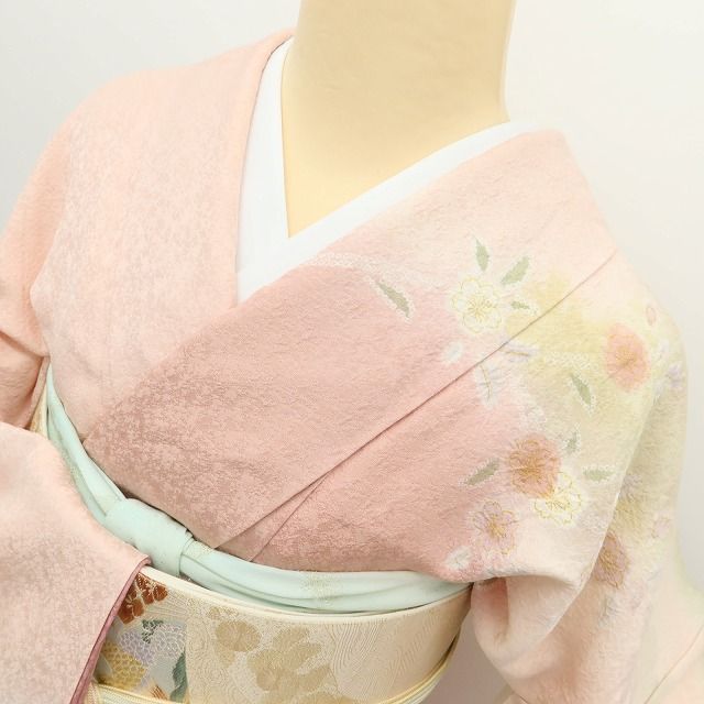 百華Y5734 青柳謹製 紋麗舎 落款 菊と椿を連れて...私から始まる春♪ トールサイズ 着物 正絹 手縫い仕立て 訪問着　
