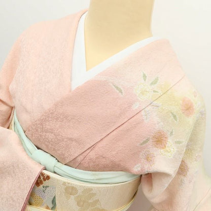 百華Y5734 青柳謹製 紋麗舎 落款 菊と椿を連れて...私から始まる春♪ トールサイズ 着物 正絹 手縫い仕立て 訪問着　