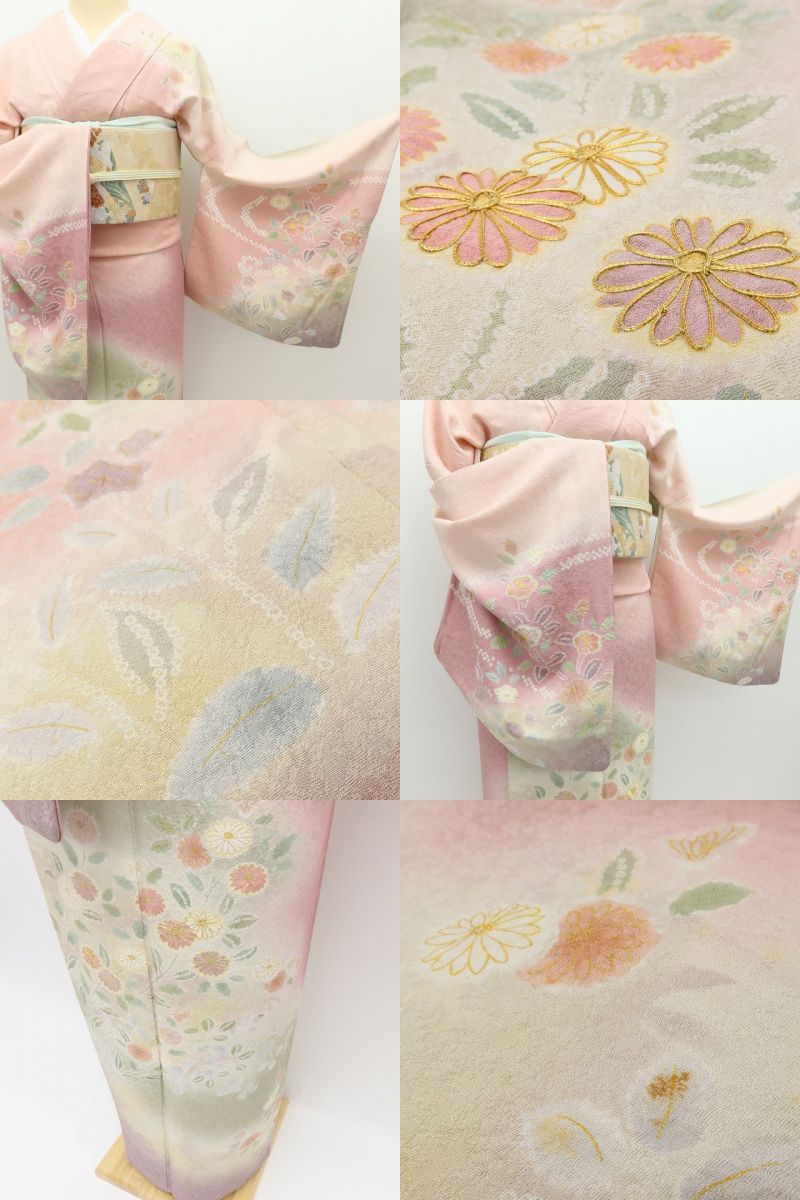 百華Y5734 青柳謹製 紋麗舎 落款 菊と椿を連れて...私から始まる春♪ トールサイズ 着物 正絹 手縫い仕立て 訪問着　