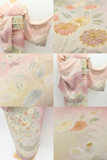 百華Y5734 青柳謹製 紋麗舎 落款 菊と椿を連れて...私から始まる春♪ トールサイズ 着物 正絹 手縫い仕立て 訪問着　