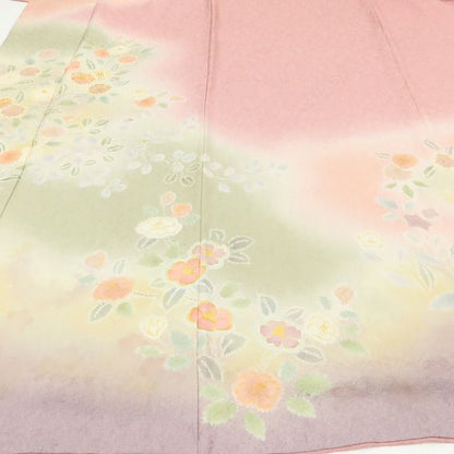 百華Y5734 青柳謹製 紋麗舎 落款 菊と椿を連れて...私から始まる春♪ トールサイズ 着物 正絹 手縫い仕立て 訪問着　