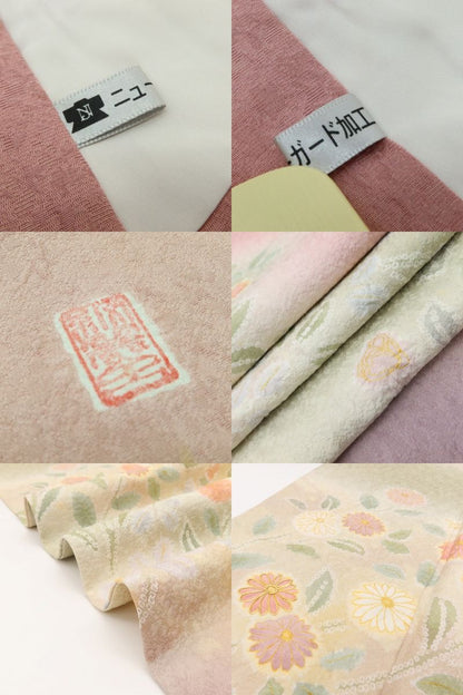 百華Y5734 青柳謹製 紋麗舎 落款 菊と椿を連れて...私から始まる春♪ トールサイズ 着物 正絹 手縫い仕立て 訪問着　