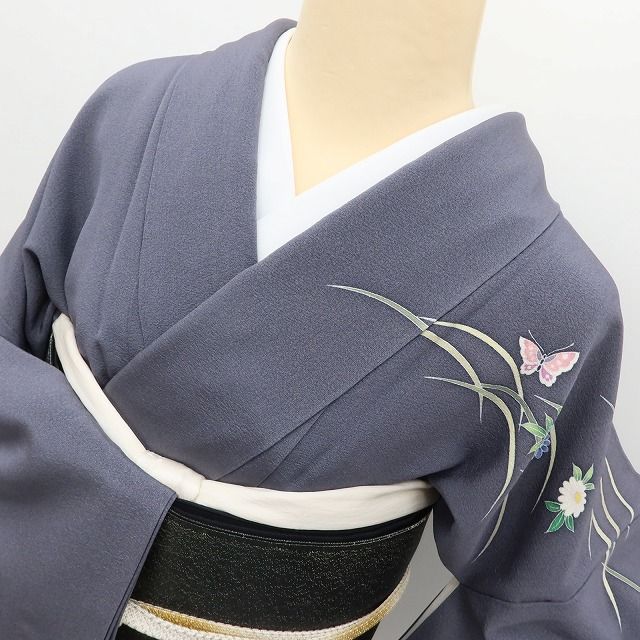 百華Y5736 美品 手描き友禅 蝶 作家物落款 着物 正絹 手縫い仕立て 訪問着