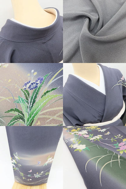 百華Y5736 美品 手描き友禅 蝶 作家物落款 着物 正絹 手縫い仕立て 訪問着