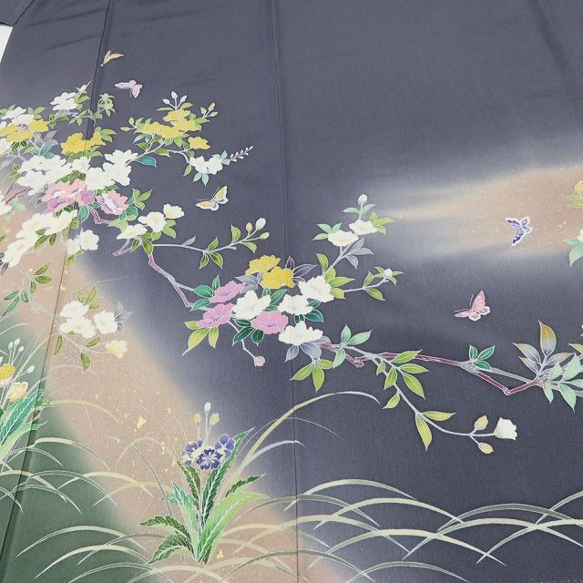 百華Y5736 美品 手描き友禅 蝶 作家物落款 着物 正絹 手縫い仕立て 訪問着
