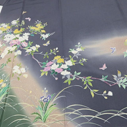 百華Y5736 美品 手描き友禅 蝶 作家物落款 着物 正絹 手縫い仕立て 訪問着