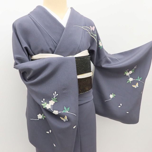 百華Y5736 美品 手描き友禅 蝶 作家物落款 着物 正絹 手縫い仕立て 訪問着