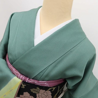 百華Y5738 美品 刺繍 帝王紫 雪輪 着物 正絹 手縫い仕立て 訪問着