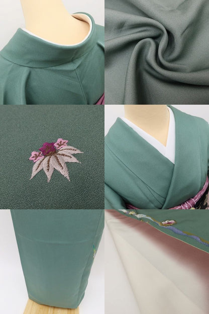 百華Y5738 美品 刺繍 帝王紫 雪輪 着物 正絹 手縫い仕立て 訪問着
