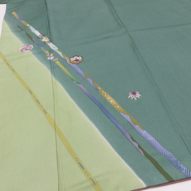 百華Y5738 美品 刺繍 帝王紫 雪輪 着物 正絹 手縫い仕立て 訪問着