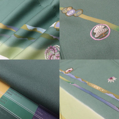 百華Y5738 美品 刺繍 帝王紫 雪輪 着物 正絹 手縫い仕立て 訪問着