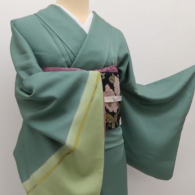 百華Y5738 美品 刺繍 帝王紫 雪輪 着物 正絹 手縫い仕立て 訪問着