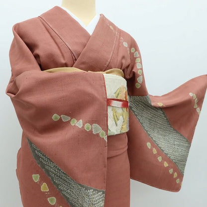 百華Y5739 新品 仕付け糸付 作家物落款 絞り 着物 正絹 紬訪問着