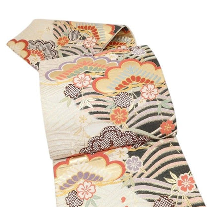 百華Y5743 美品 着物 正絹 松 桜 成人式 袋帯