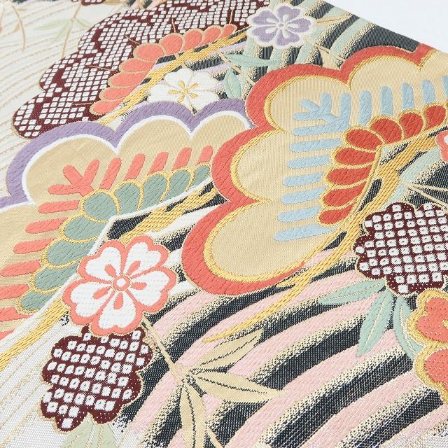 百華Y5743 美品 着物 正絹 松 桜 成人式 袋帯
