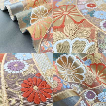 百華Y5745 美品 着物 菊 宝尽くし 正絹 成人式 袋帯