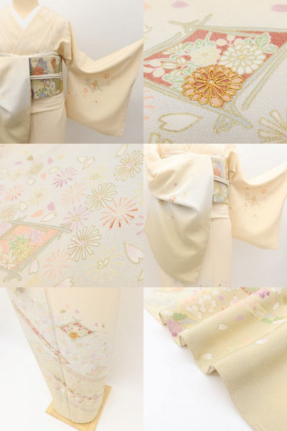 百華Y5747 新品 仕付け糸付 金駒刺繍 着物 正絹 手縫い仕立て 訪問着　