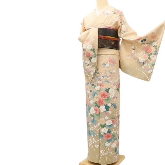 百華Y5749 美品 手描き友禅 着物 正絹 手縫い仕立て 訪問着