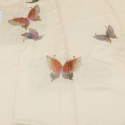 百華Y5750 美品未着用 仕付け糸付 スワトウ刺繍 蝶 着物 正絹 手縫い仕立て 訪問着