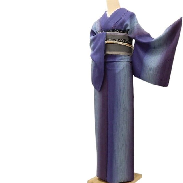 百華Y5755 美品 葡萄染 年輪 縦暈し 着物 正絹 手縫い仕立て 小紋